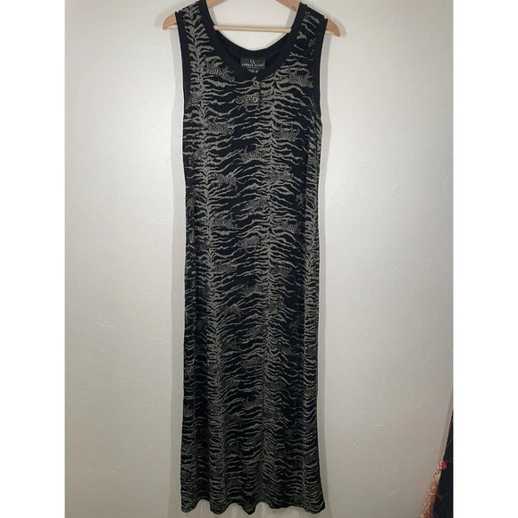 VTG Carole Little Sleeveless Maxi Dress 8 Black Gold Leopard Print Animal Print - Picture 1 of 9